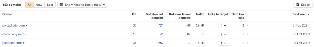 List of referring domains