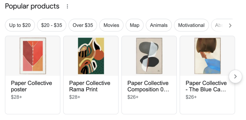 Popular products displayed for query: Poster Collective